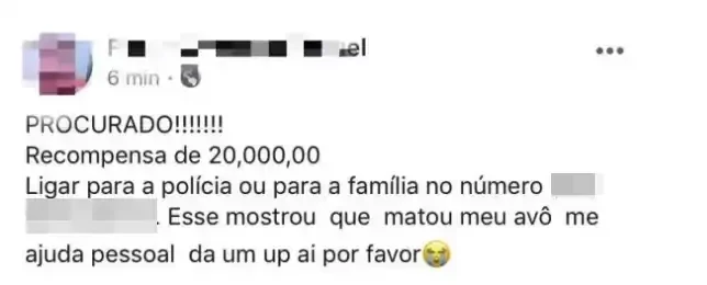 Familiares prometeram recompensa para quem informasse sobre o paradeiro do suspeito. (Foto: Reprodução/Redes Sociais)