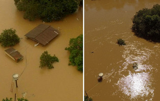 Casa completamente submersa após dias de chuva em Flores de Goiás — Foto: Reprodução/Matheus Henrique Dias