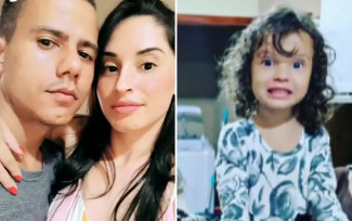 À esquerda, PM Rafael Martins Mendonça e a esposa Elaine Barbosa de Sousa; à direita, a filha dela, de 3 anos, em Rio Verde — Foto: Montagem/g1 e Reprodução/TV Anhanguera