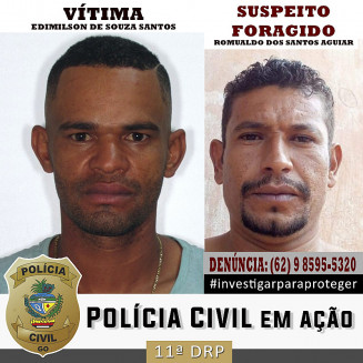 Foto da vítima, Edimilson de Souza Santos e do foragido, Romualdo dos Santos Aguiar Foto reprodução: Polícia Civil