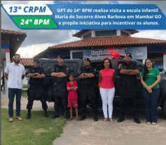 Em Mambaí, PM visita escola e dará bicicleta ao aluno que se destacar em comportamento e notas