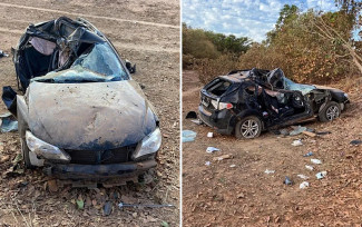 Motorista perde controle do carro e bate contra árvore, em Aruanã, Goiás — Foto: Divulgação/Polícia Militar