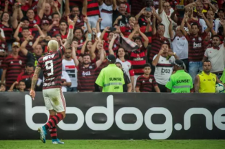 Gabigol comemora gol contra o Santos (Foto: Alexandre Vidal / Flamengo)