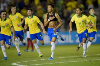 Lázaro marcou o gol da classificação da Seleção Brasileira sub-17 (Foto: Alexandre Loureiro/CBF)