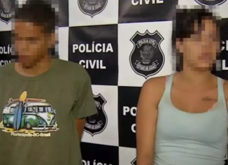 O jovem de 19 anos foi preso suspeito de matar o ex-padrasto. A namorada dele também está presa (Foto: Reprodução / Tv Anhanguera)