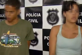 O jovem de 19 anos foi preso suspeito de matar o ex-padrasto. A namorada dele também está presa (Foto: Reprodução / Tv Anhanguera)