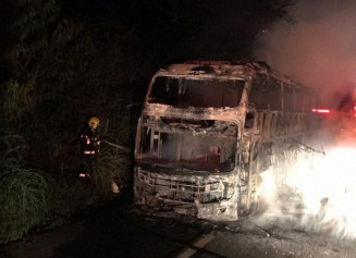 Combate a incêndio em ônibus em Pirenópolis | Foto: BMGO / Divulgação